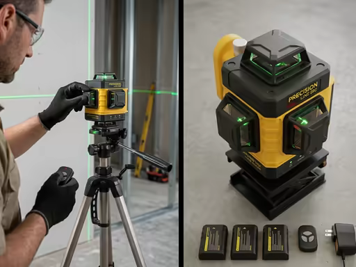 Nivel láser montado en trípode con baterías y control remoto de accesorios