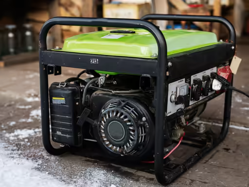 Detalle del motor de una planta eléctrica portátil en obra