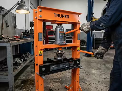 Prensa hidráulica tipo H de 20 toneladas en uso en taller mecánico