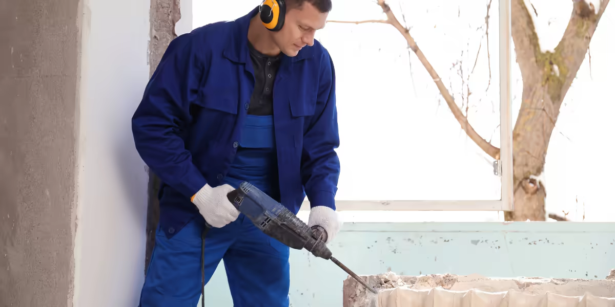 Rotomartillo en uso perforando concreto en obra | GNH