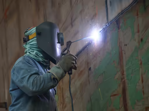 Soldador usando proceso MMA con electrodo revestido en campo
