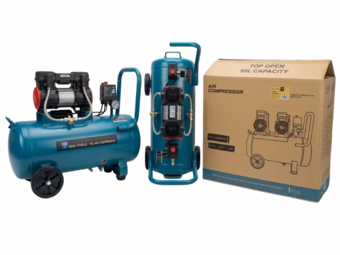 Compresor portátil 50L tanque cilíndrico vista lateral