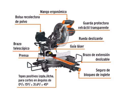 Sierra de inglete compuesta telescopica 10' 1900w